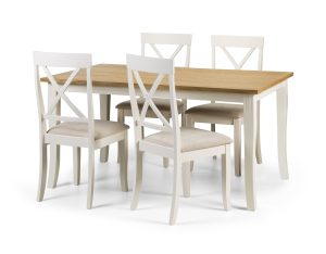 Davenport Ivory and Oak Rectangular Table and 4 Ivory Davenport Chairs