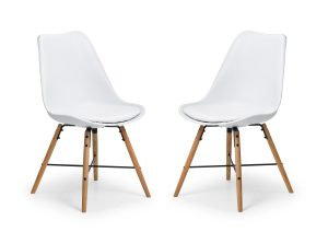 Set Of 2 Kari Dining Chairs - White Seat & Oak Legs
