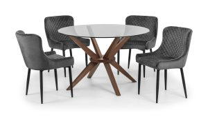 Chelsea 120cm Round Table and 4 Grey Luxe Chairs