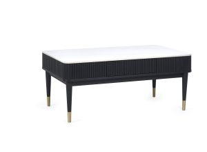 Louis Fluted Stone Top Coffee Table With 2 Drawers - Black