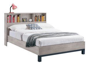 Bali Bookcase Headboard Bed 135cm - Grey Oak