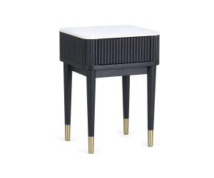 Louis Fluted Stone Top Lamp Table With Drawer - Black