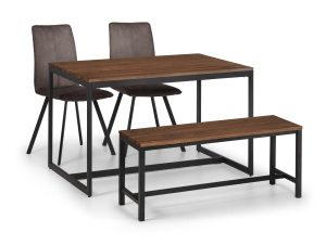 Tribeca Walnut Table, 1 Walnut Tribeca Bench and 2 Monroe Chairs