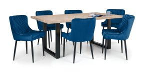 Berwick Rectangular Table and 6 Blue Luxe Chairs