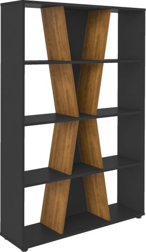 NAPLES MEDIUM BOOKCASE BLACK AND PINE EFFECT 300 306 047 2