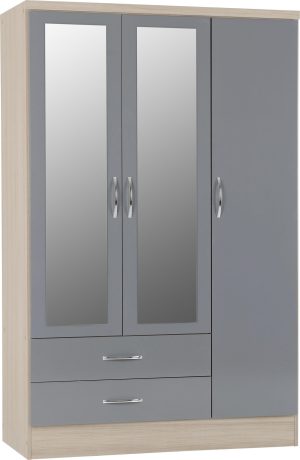 NEVADA 3 DOOR 2 DRAWER WARDROBE GREY GLOSSLIGHT OAK EFFECT VENEER 2019 01 100 101 077 scaled 1