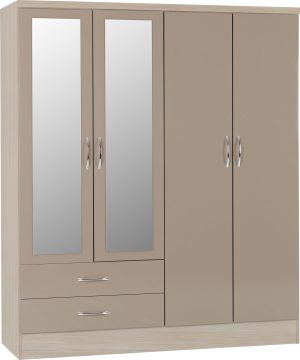 NEVADA 4 DOOR 2 DRAWER WARDROBE OYSTER GLOSSLIGHT OAK EFFECT VENEER 2019 01 100 101 076 scaled 1