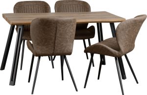 QUEBEC WAVE EDGE DINING SET MEDIUM OAK EFFECT BROWN FAUX LEATHER scaled 1
